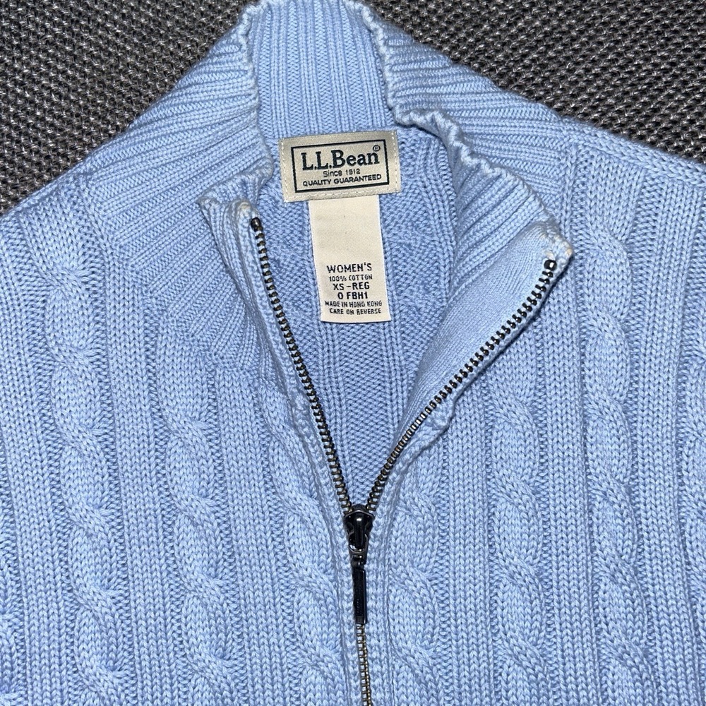 L.L. Bean Women's Light Blue Cable Knit Full Zip Sweater Size XS Vintage 90s VTG - Picture 3 of 7